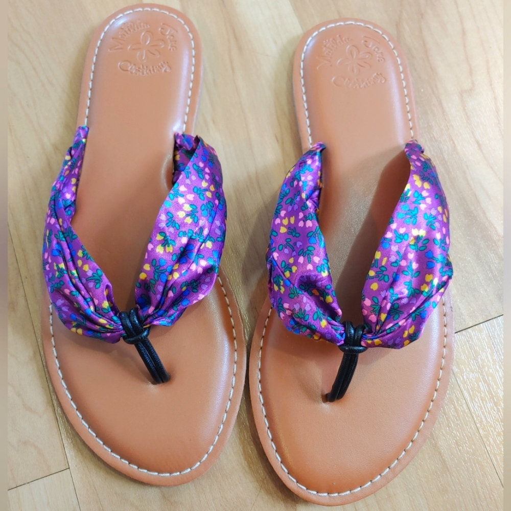 Matilda Jane Flip Flops Purple Yellow Pink Blue Floral Silky Leather